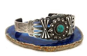 Fred Harvey Era Sterling Silver Turquoise Cabochon Cuff Bracelet